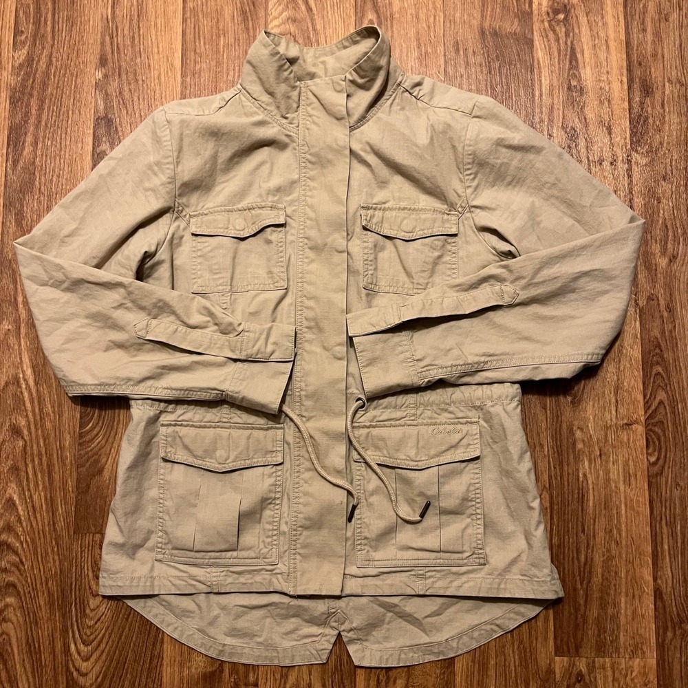 Cabelas Utility Anorak Jacket Women Medium Beige Classic‎ Fit Full Zip Pockets